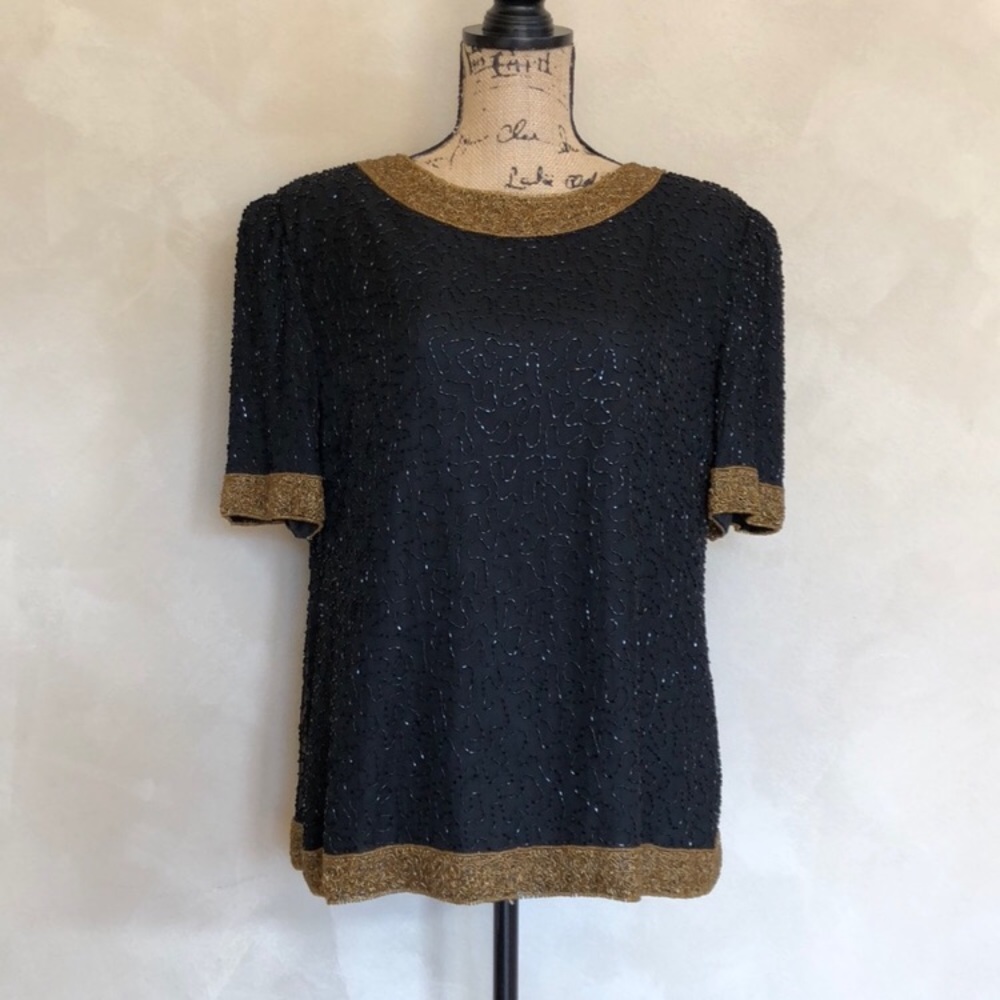 5/$25 Vintage Laurence Kazar silk beaded blouse
